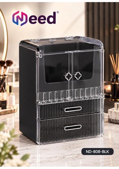 Need Yonca Kulplu Dolap Tasarımlı Çekmeceli Makyaj Ve Kozmetik Organizeri Siyah / Siyah Kulp Nd-808-blk