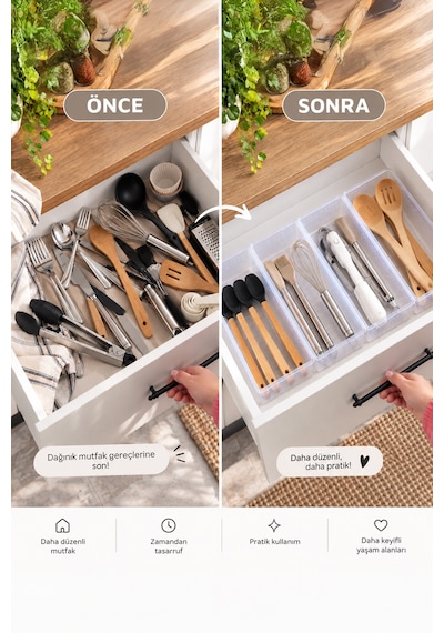 Porsima 0383 4'lü Modüler Çekmece İçi Organizer Seti 30x15 Cm Şeffaf Mutfak, Kaşıklık, Kozmetik Ve Ofis Düzenleyici
