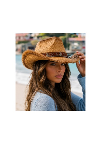 Gigi Luxe Vintage Bohem Kovboy Şapka Unisex Hasır Hasır