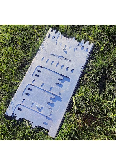 Kamp Ayısı Castlegrill 2mm Galvaniz Çelik, Katlanır, 13 Şiş Kapasiteli Şiş Mangalı Ve Ateş Çukuru Gri