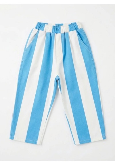 Laci'el Paris Çocuk Çizgili Baggy Denim Pantolon Mavi - Beyaz