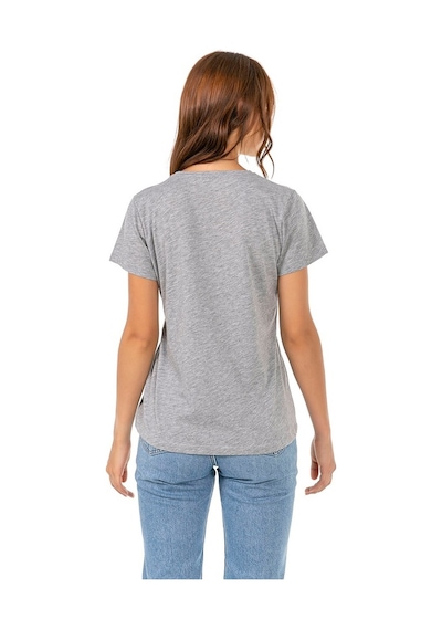 Vıshenka Kadın Gri Compact Penye Pamda Baskılı T-Shirt Gri