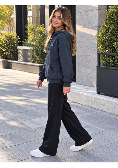 Esra Butik78 Void Premium Unisex Antrasit Gri Fermuarlı Kapüşonlu Sweatshirt