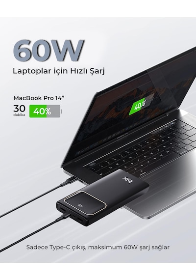 Bix Pb303 30000mah 60w 2 Usb Type-c Çıkışlı Led Ekranlı Powerbank