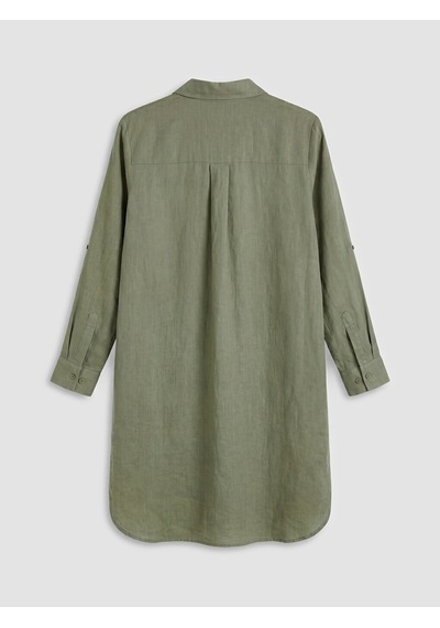 Lcw Everyday Yeşil Oversize %100 Keten Kadın Gömlek Tunik