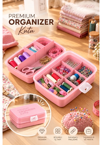Porsima 1192-2 Premium 12 Bölmeli Çok Amaçlı Organizer Saklama Ka Pembe
