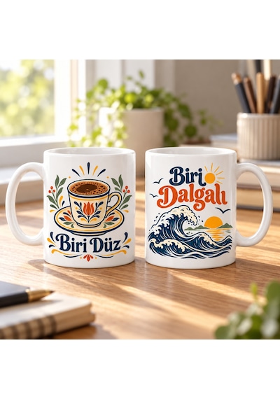 Bezos Biri Düz Ve Biri Dalgalı 2'li Porselen Kupa Seti - Model 545 Nxrlvng