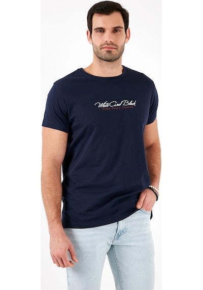 Buratti Pamuklu Slim Fit Bisiklet Yaka Yazılı Erkek T Shirt 541Enjoy Lacivert