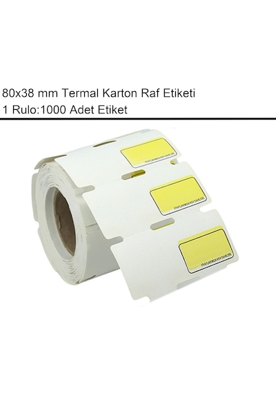 80x38 Mm Karton Termal Raf Reyon Etiketi Sarı Fiyat Çerçeveli 1000'li Sarım 1 Rulo Etiket 1
