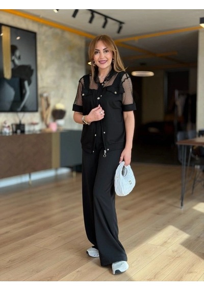 Defymoda Kadın Fileli Kapüşonlu Modal Ceket Siyah