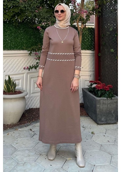 Rabia Şamlı Samanyolu Kahve Triko Elbise Normal