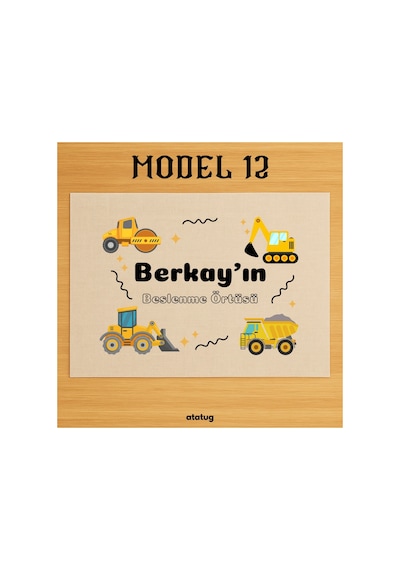 Erkek Çocuk İsme Özel Beslenme Örtüsü / Amerikan Servis - İnşaat Temalı 28x40 Cm Krem