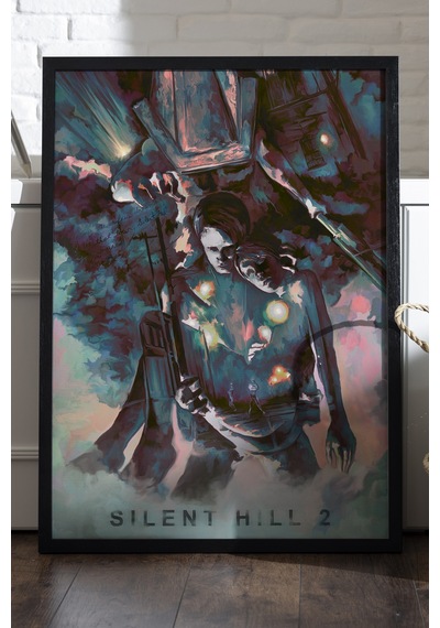 Silent Hilll Siyah Ahşap Çerçeveli Poster, Dekoratif Oyun Duvar Tablosu