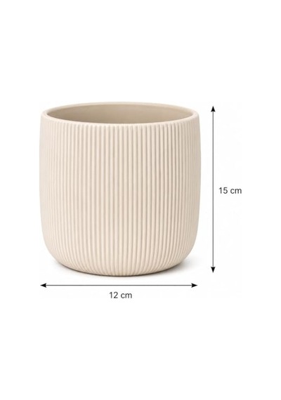 Modern Çizgili Saksı, Beyaz, 12x15 Cm, Masaüstü İç Mekan Dekoratif Çiçek Saksısı Pla 3d Baskı