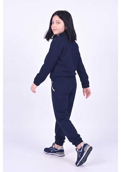 Panios Kids Kız Çocuk Dik Yaka Fermuarlı Beli Bağcıklı Lastik Paça Eşofman Takımı Lacivert