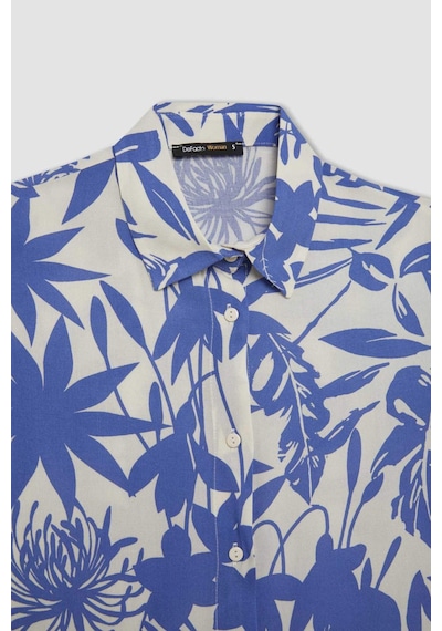 Defacto Loose Fit Desenli Uzun Kollu Gömlek U3684AZ24SMBE284 Mavi