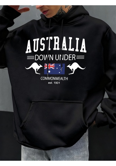 Startmore Startmoreavustralya Down Under Baskılar Erkekler Kapüşonlular Hip Hop Cep Hoody Sonbahar Moda Sokak Şı Siyah