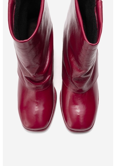 Luvishoes Lore Bordo Kırışık Rugan Hakiki Deri Tokalı Kadın Topuklu Bot Bordo
