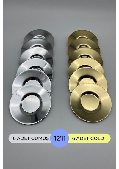 12'li Gold Ve Gümüş Paslanmaz Çelik Çay Tabağı Seti Pasct01 Gümüş