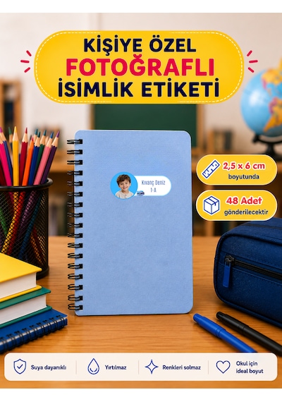 Pamuğum Atelier Kişiye Özel Fotoğraflı İsimli Okul Etiketi 48 Adet Çok Renkli