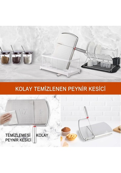 Paslanmaz Çelik Peynir Kesme Standı 22x12 Cm - Hassas Ölçekli Bıçaklı Peynir Dilimleyici, Tereyağı, Sebze, Meyve Ve Şarküteri Kesim Tahtası, Kaymaz Silikon Tabanlı
