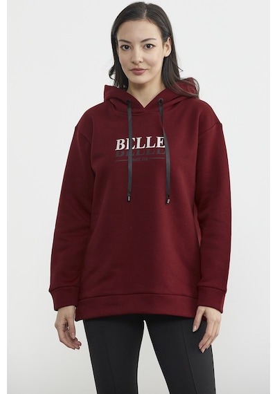Kapüşonlu İçi Pamuklu Kalın Sweatshirt - Bordo Ekru