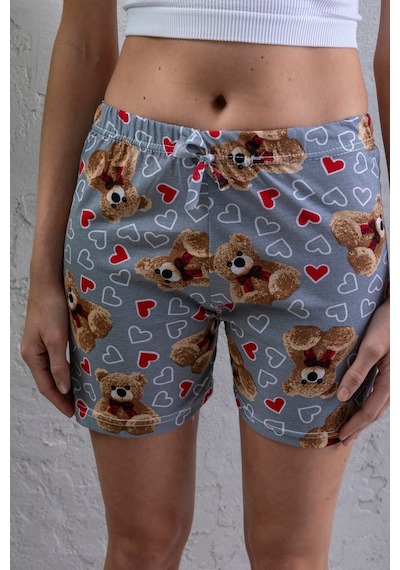 Giysa Kadın Beli Lastikli Desenli Şort Pijama Altı Gri - 2027 Gri