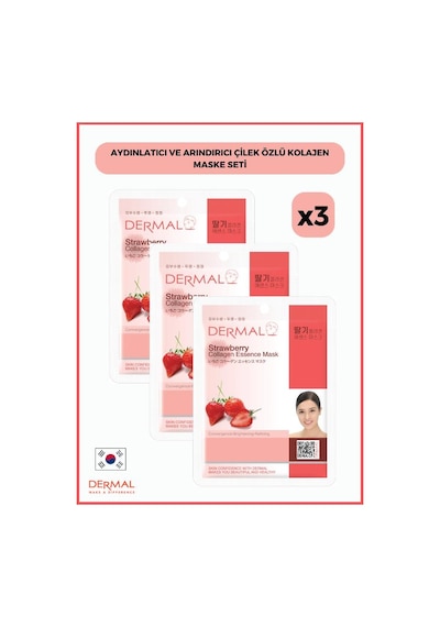 Dermal Aydınlatıcı + Arındırıcı Çilek Özlü Kolajen Maskesi 3 x 23 G