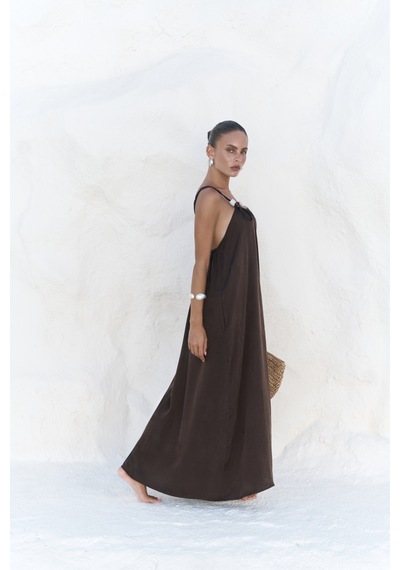 Mai Collection Mai Studios Co. Kasteli Boncuk Detay Kahve Elbise Kahve
