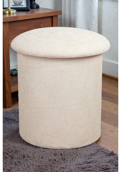 Dekoratif Silindir Sandıklı Puf Çok Amaçlı Oturma Ve Yatak Odası Pufu - Krem - 40x38 Cm Krem