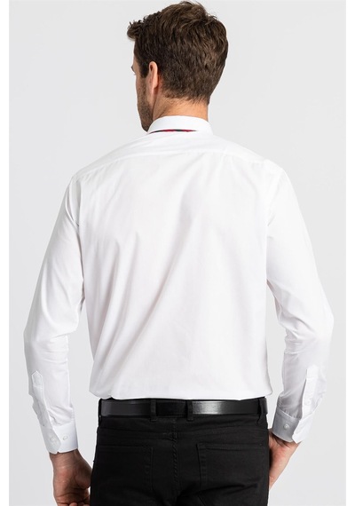 Tudors Klasik Fit Rahat Kesim Cotton Efekt Poplin Erkek Gömlek-22864 Beyaz