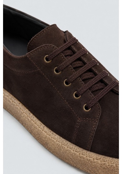 Kontrast Tabanlı %100 Süet Sneaker Kahve