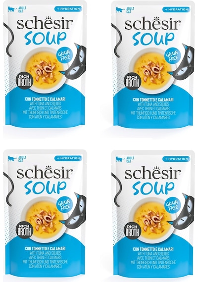 Schesir Soup Ton Balıklı Ve Kalamarlı Yetişkin Kedi Çorbası Pouch 40 Gr. X 4 Adet