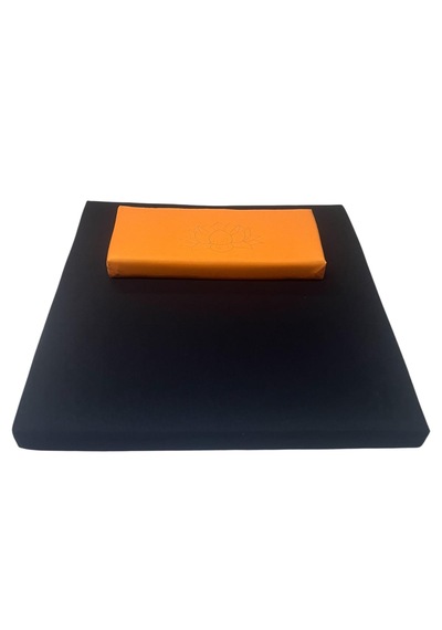60x60 Meditasyon Minderi Seti İkili Yoga Meditasyon Minderi Lotus Çiçeği Baskılı Meditasyon Minderi Siyah - Turuncu