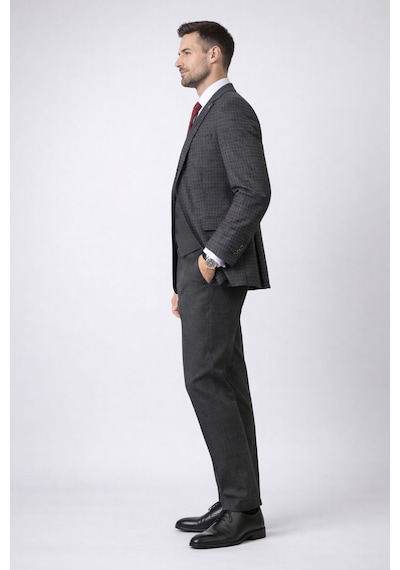 Fabio Cassel Slim Fit Mono Yaka Çift Yırtmaçlı Astarlı Takım Elbise Yelekli Füme