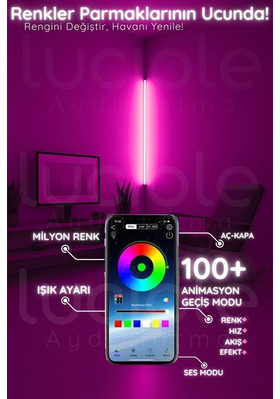 Smart Rgb Bluetooth Led Lambader 256 Renk Işık Kontrollü Akıllı Abajur Aplik
