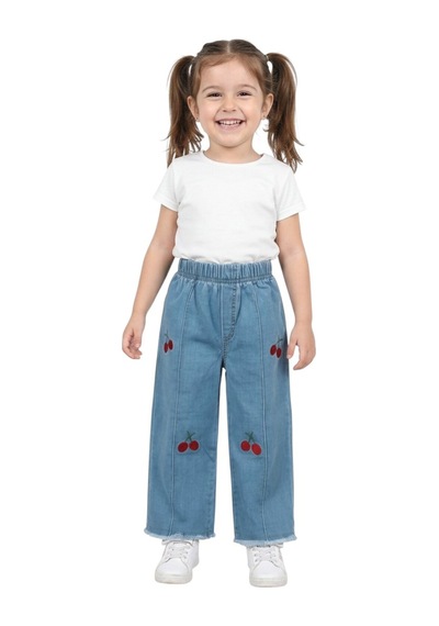 Erdem Kıds Kız Çocuk Pamuklu Beli Lastikli Jean Pantolon Günlük Rahat Kalıp Geniş Bol Paça Kot Pantolon Mavi Mavi Erdem Kıds Kız Çocuk Pamuklu Beli Lastikli Jean Pantolon Günlük Rahat Kalıp Geniş Bol Paça Kot Pantolon Mavi Mavi
