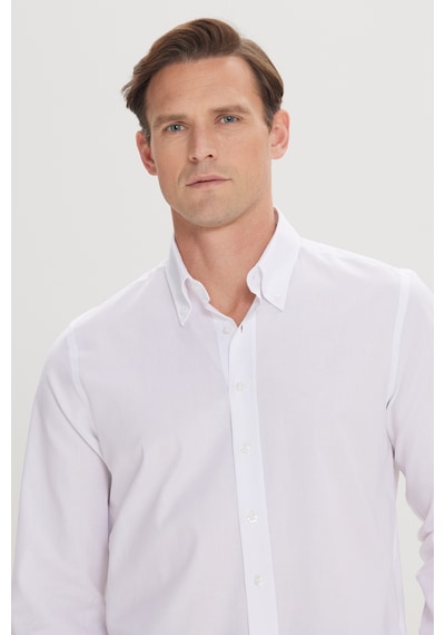 AC&Co / Altınyıldız Classics Erkek BEYAZ Slim Fit Dar Kesim Düğmeli Yaka %100 Pamuk Oxford Gömlek Beyaz