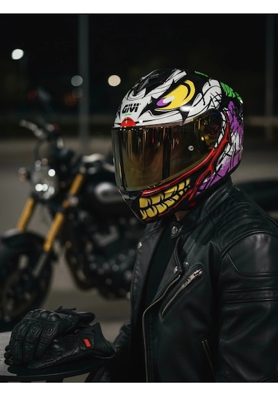 Gıvı 50.x Joke  1 Renkli 1 Şeffaf Vizörlü Motosiklet Kask Gold Vizör + Şeffaf