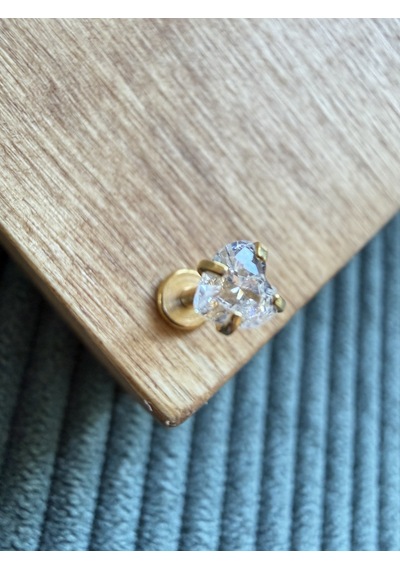 %100 316 L Cerrahi Çelik Kalp Taşlı Helix Tragus Kıkırdak Çelik Piercing 6 Mm Altın