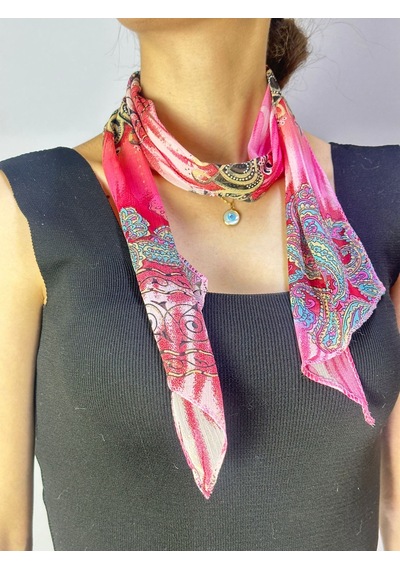 Gönülden Tasarım 110x15 Cm Etnik Desenli Kadın Fular Boyun Bağı Pembe