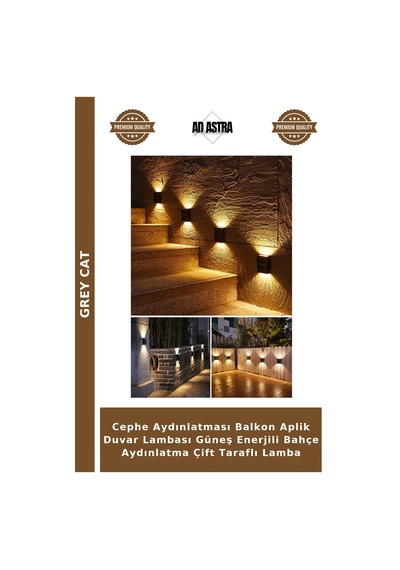Cephe Aydınlatması Balkon Aplik Duvar Lambası Güneş Enerjili Bahçe Aydınlatma Çift Taraflı Lamba Siyah