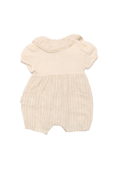 Bebegen Kız Bebek Bej Müslin Bebe Yaka Fırfırlı Çıtçıtlı Tulum Çok Renkli
