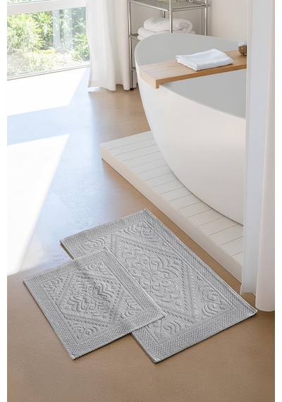 Soley Violeta 2'li Banyo Paspas Seti Kaymaz Taban %100 Pamuk 60x100 - 50x60 Cm Gri