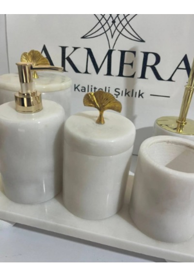 Dikdörgen Tepsi 6 Parça Banyo Seti Beyaz