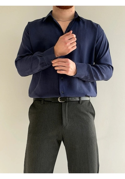 Relaxed Fit Hafif Rahat Modal Kumaş Gömlek Lacivert