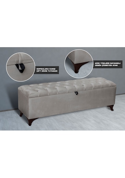 Vetra Sandıklı Bench Puf, Beyaz KREM