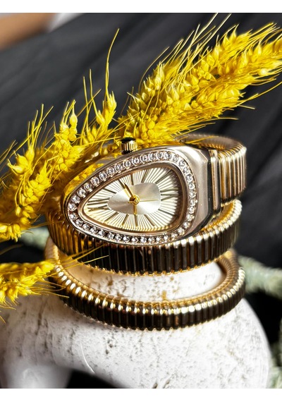 Yafani Gold Gümüş Yılan Model Kadın Saati Altın