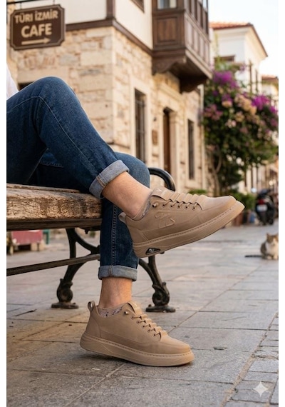 Pepita E327 Rahat Hafif Keten Lastik Bağcıklı Günlük Sneaker Erkek Spor Ayakkabı Camel