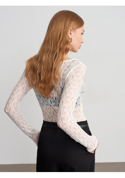 Dilvin 32763 Kayık Yaka Dantel Top-ekru Ekru
